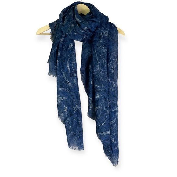 Ashley Ashoff Luxury Cashmere Silk Blend Scarf Blue Zebra Pattern Double Sided - Picture 9 of 9